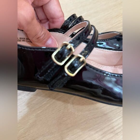 Black Kids Shoes with Gold Buckles - Picture 3 of 5